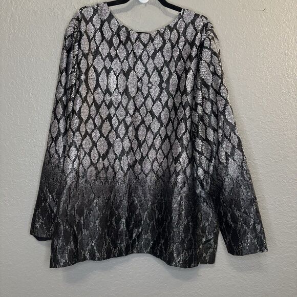 Catherines Women 3X Black Silver Reversible Dressy Open Front Evening Jacket - Picture 4 of 7